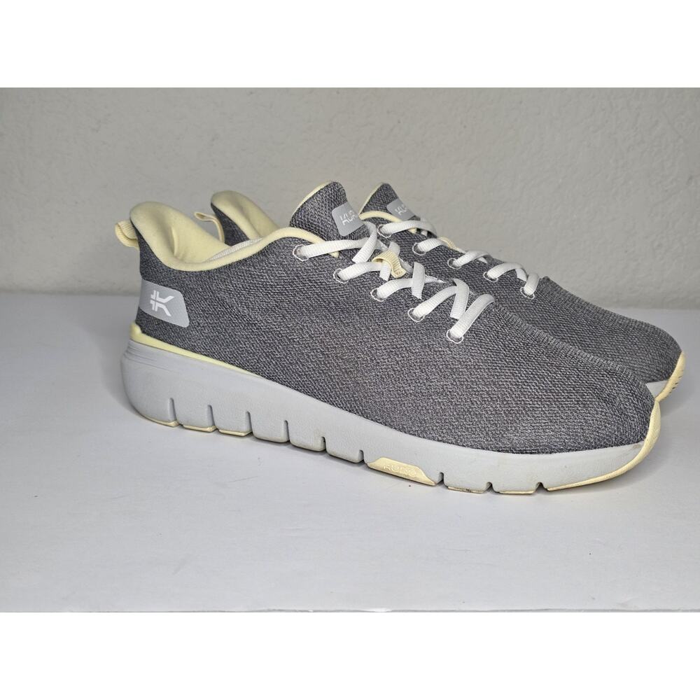 KURU Flex Via Women's 10.5 Wide Sneaker Dove Gray-Pale Lime Lace Up Shoe Running